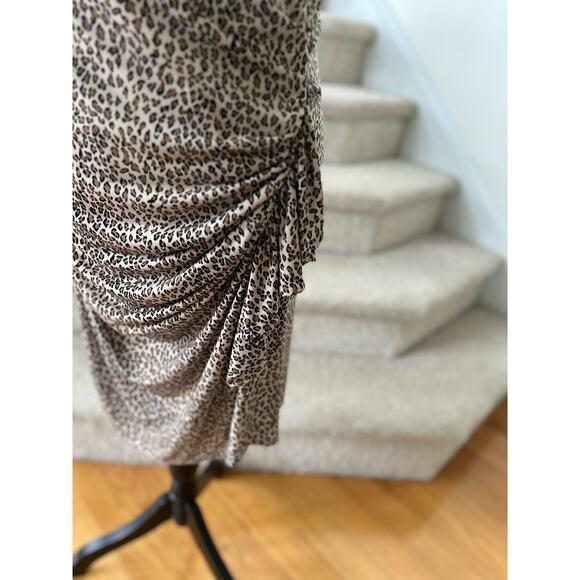 Betsey Johnson Tan & Brown Leopard Print Ruched Sheath Dress - Picture 2 of 7